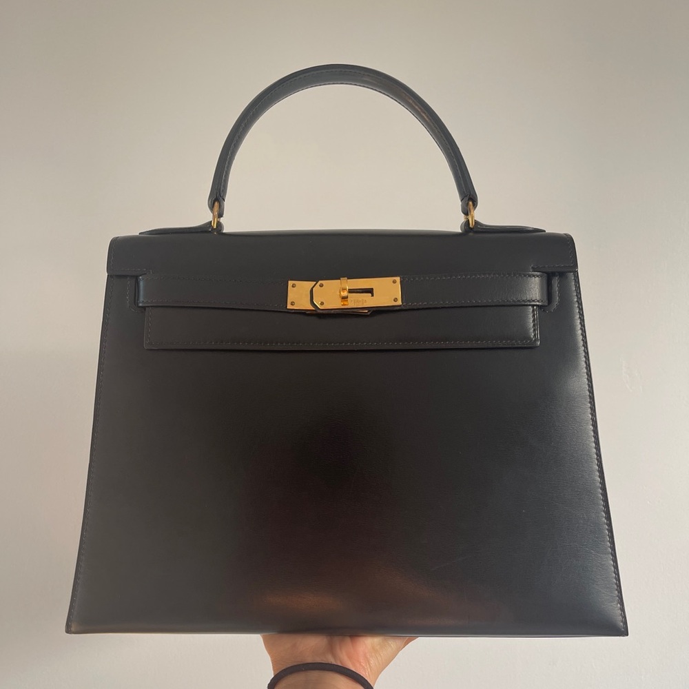 Sold HERMES K28 Black Vintage Box Calf Ghw